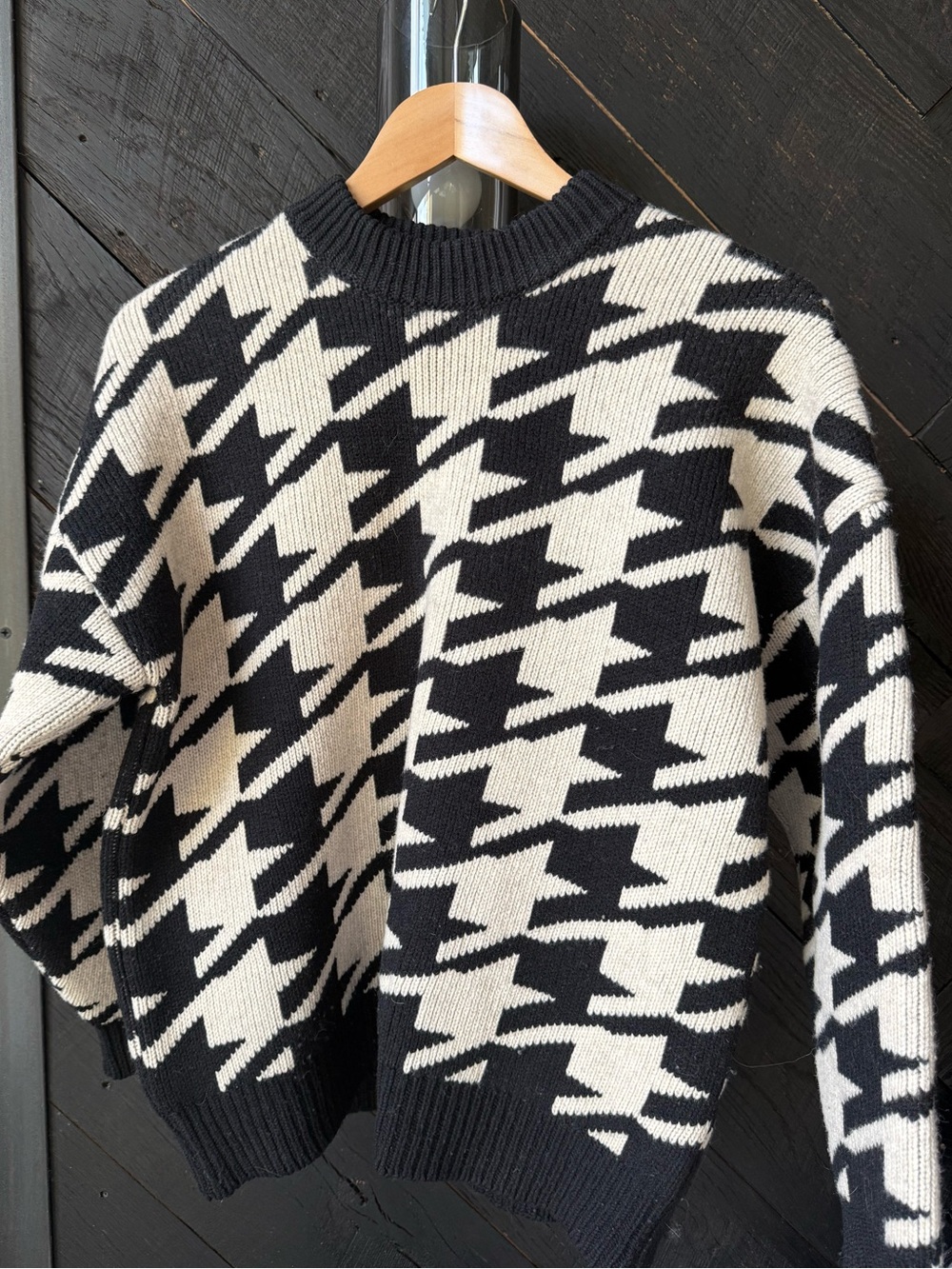 Anine Bing Black and White Knit Sweater with Label Detail